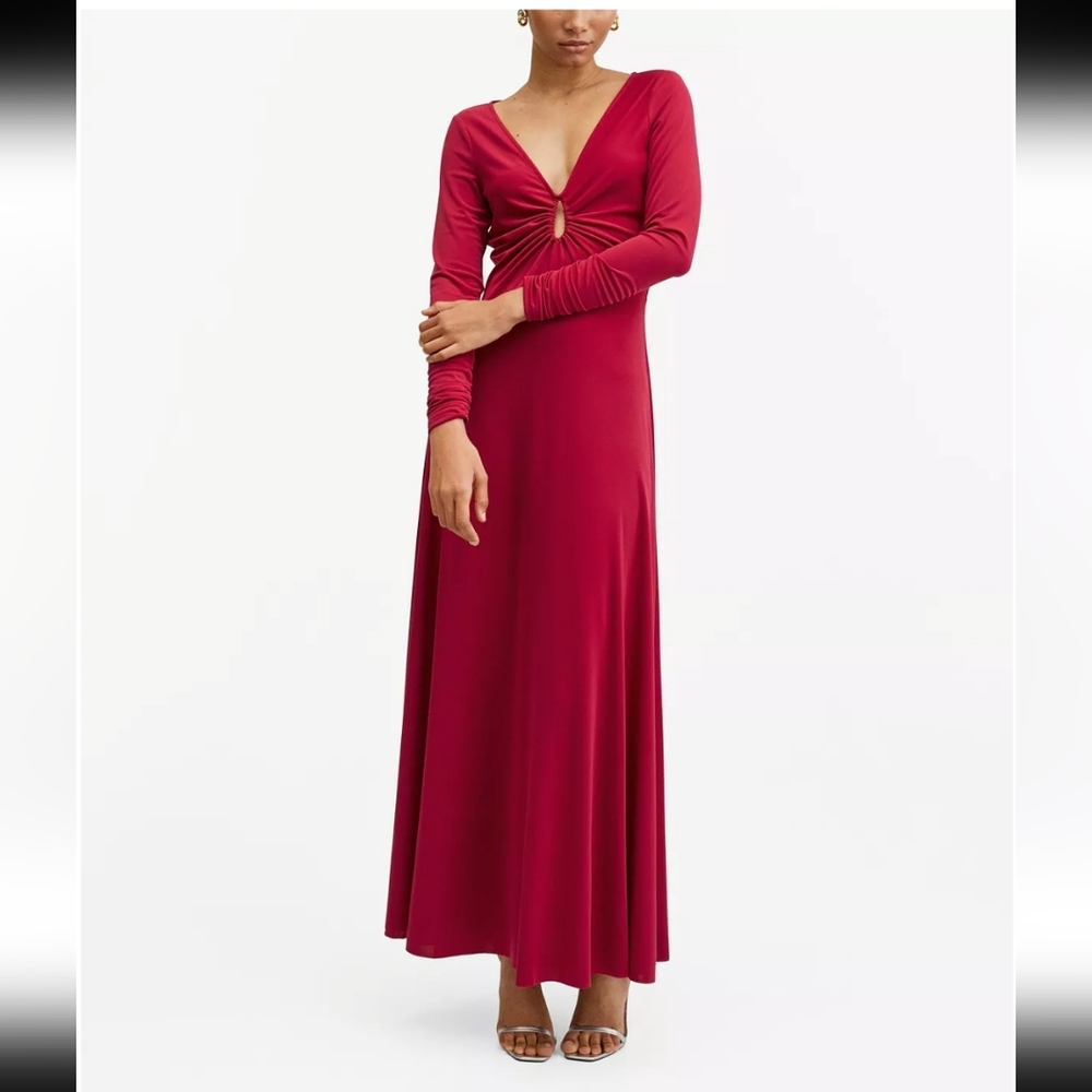 NWT MANGO LADURE Berry Long Sleeve Keyhole Maxi Dress Size L